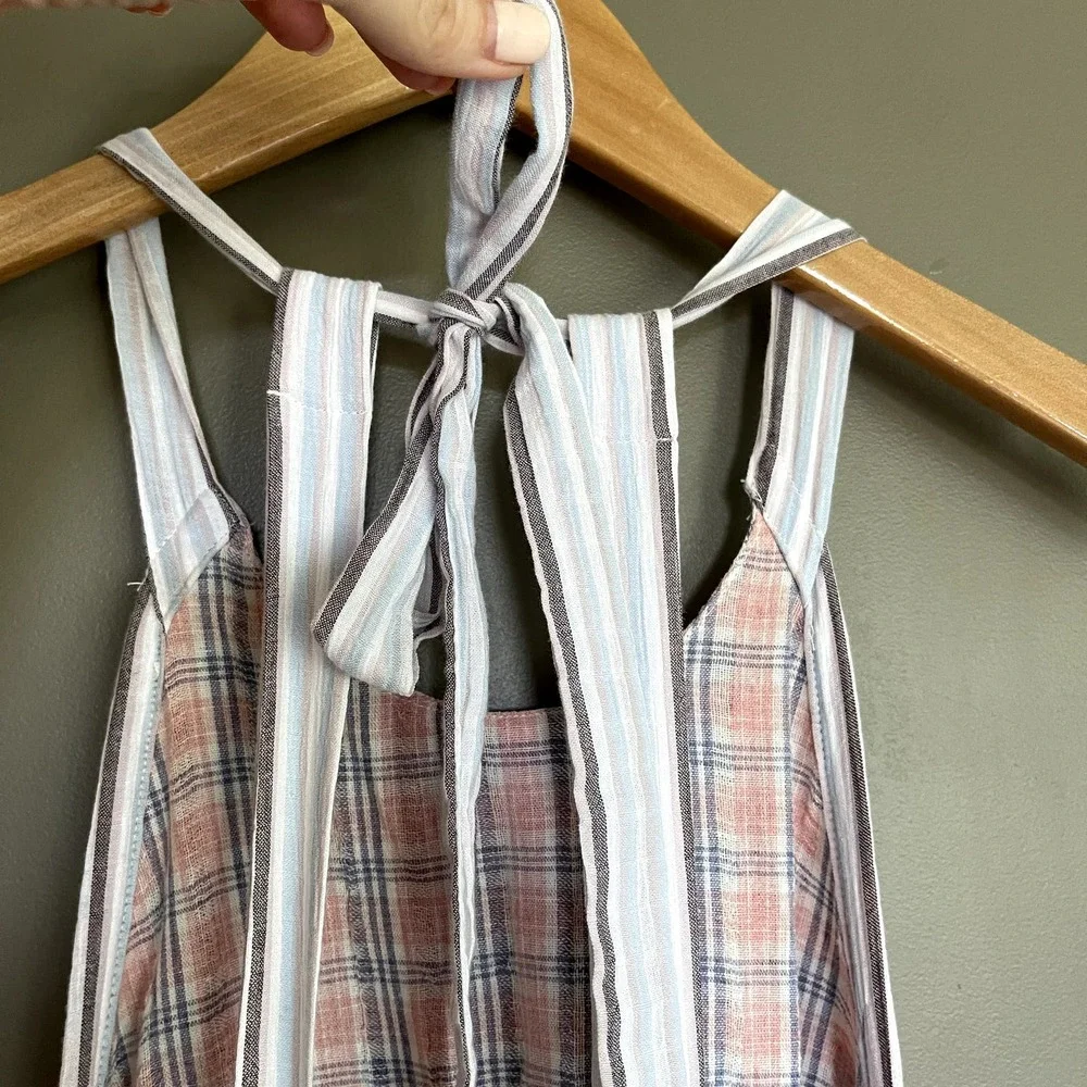 Free People Color Theory Midi Dress Pink Combo Size XS Plaid Backless Sleeveless